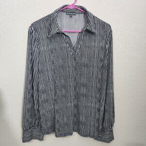 Adrianna Papel Blouse Womens Size XL Long-Sleeve  Black White Striped Business